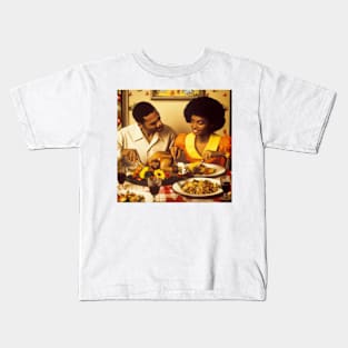 African American Couple Enjoying Thanksgiving Dinner Kids T-Shirt